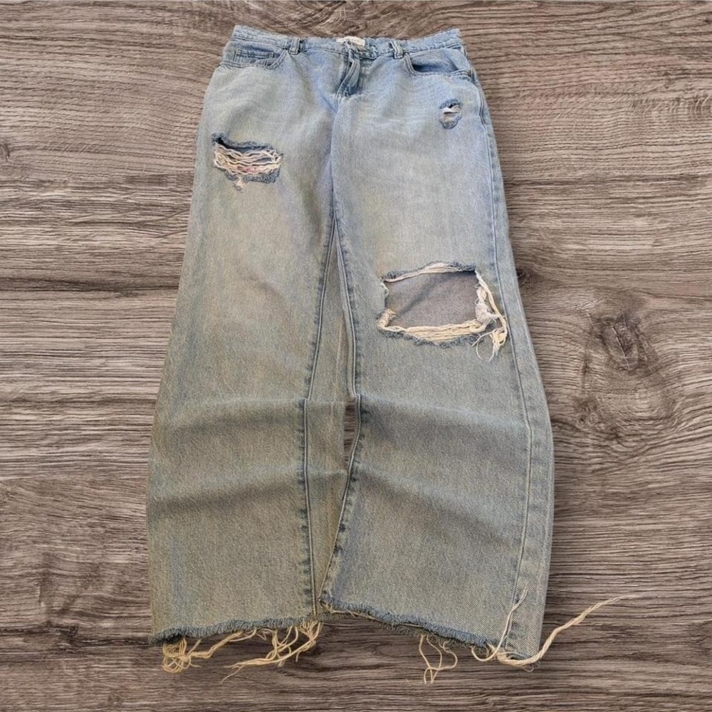 2000s Baggy Wide Leg Distressed Light Wash Jeans